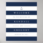 Nautical Navy & White Stripe Wedding Welcome Sign Poster (Voorkant)