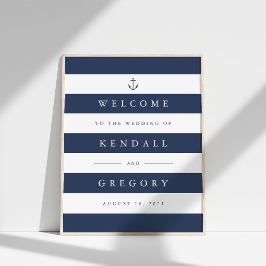 Nautical Navy & White Stripe Wedding Welcome Sign Poster