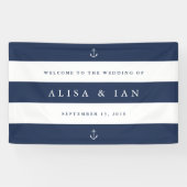 Nautical Navy & White Stripe Wedding Welcome Spandoek (Horizontaal)