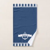 Nautical Navy White Stripes Anchor Name Bad Handdoek (Handdoek)