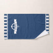Nautical Navy White Stripes Anchor Name Bad Handdoek (Handdoek)