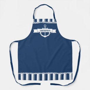 Nautical Navy White Stripes Anchor Name Schort