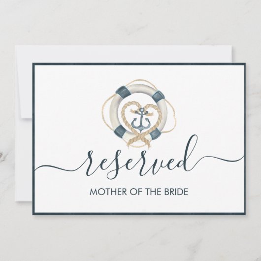 Nautical Navy & White Wedding Reserved Sign (Voorkant)