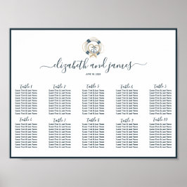 Nautical Navy & White Wedding Table Seating Poster