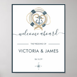 Nautical Navy & White Wedding Welcome Poster