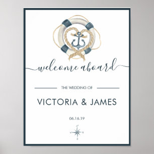 Nautical Navy & White Wedding Welcome Poster