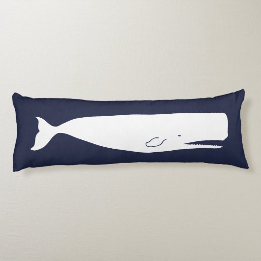 Nautical Navy White Whale & Navy Blue Lichaamskussen (Achterkant)