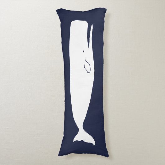 Nautical Navy White Whale & Navy Blue Lichaamskussen (Voorkant Verticaal)