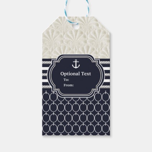 Nautical Navy & Witte Elegante Strand Bruiloft Cadeaulabel (Voorkant)