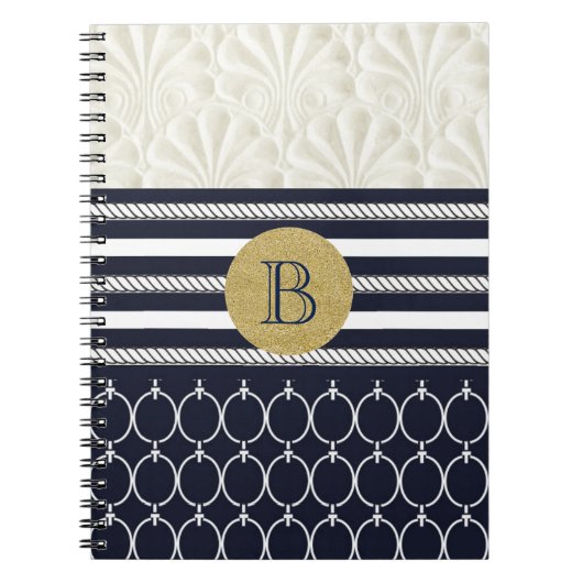 Nautical Navy & Witte Elegante Strand Bruiloft Notitieboek (Voorkant)