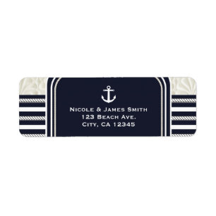 Nautical Navy & Witte Elegante Strandtrouw, Etiket
