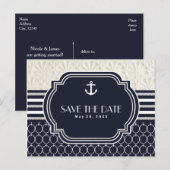 Nautical Navy & witte strandtrouw Save the Date Aankondigingskaart (Voorkant / Achterkant)