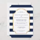 Nautical Navy | Witte strepe moderne bruiloft Kaart (Voorkant)