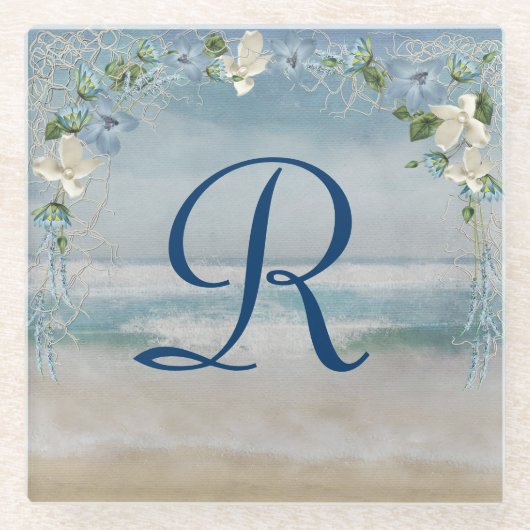 Nautical Net en Flowers and Monogram Glazen Onderzetter (Voorkant)