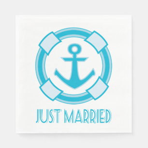 Nautical net getrouwd Blue Turquoise Anker Wedding Servet