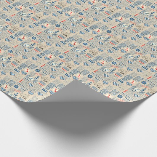 Nautical Newspaper Pattern Cadeaupapier (Hoek)