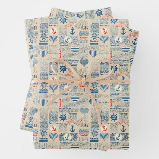 Nautical Newspaper Pattern Inpakpapier Vel (In situ)