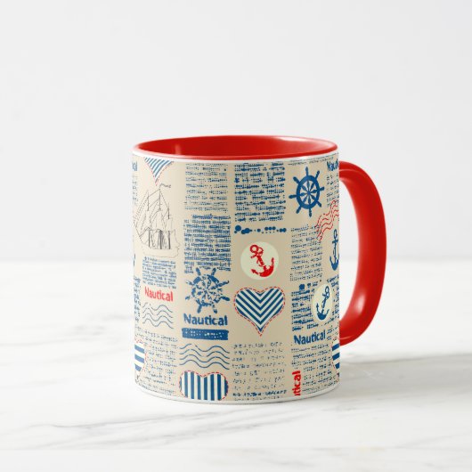 Nautical Newspaper Pattern Mok (Voorkant rechts)