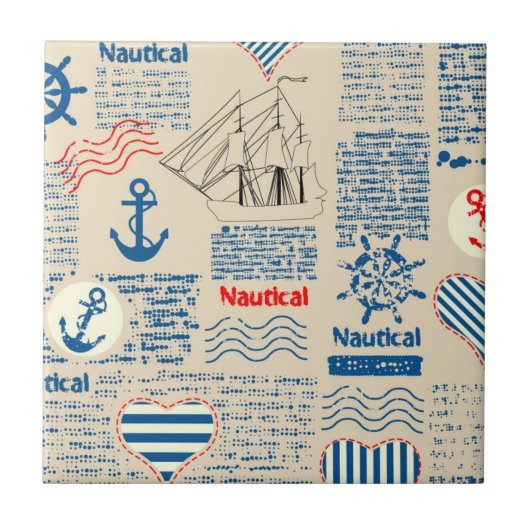 Nautical Newspaper Pattern Tegeltje (Voorkant)