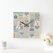 Nautical Newspaper Pattern Vierkante Klok (Huis)