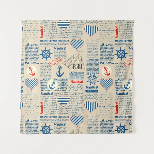 Nautical Newspaper Pattern Wandkleed (Voorkant (horizontaal))