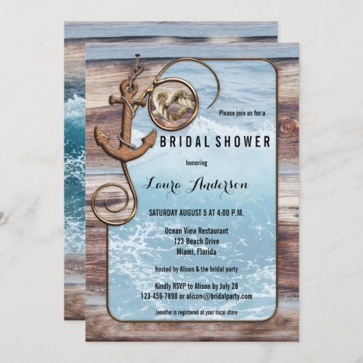 Nautical Ocean Anchor Bridal Shower Kaart (Voorkant / Achterkant)