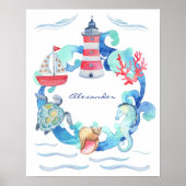 Nautical Ocean Animals Boot Nursery Decor Poster (Voorkant)