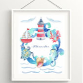 Nautical Ocean Animals Boot Nursery Decor Poster
