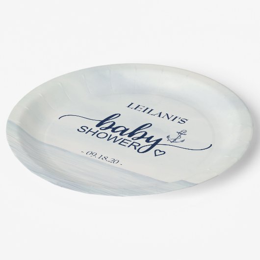 Nautical Ocean Baby shower Anchor Papieren Bordje (Gekanteld)