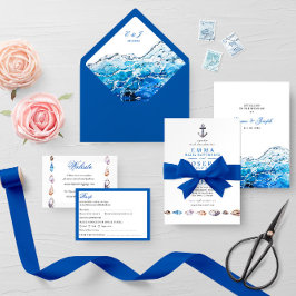 Nautical Ocean Beach blue Wedding Rsvp Kaart