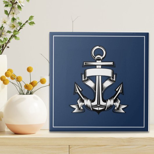 Nautical Ocean Beach House Navy Blue Ship Anchor Tegeltje