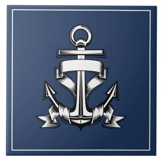 Nautical Ocean Beach House Navy Blue Ship Anchor Tegeltje (Voorkant)
