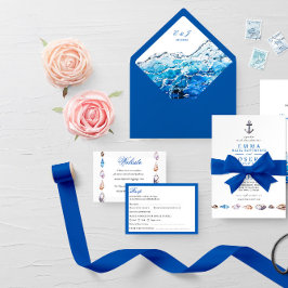 Nautical Ocean Beach modern Wedding Website Kaart Visitekaartje