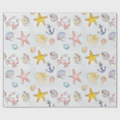Nautical Ocean Beach Pastel Starfish Seashell Cadeaupapier (Vlak)