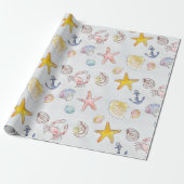 Nautical Ocean Beach Pastel Starfish Seashell Cadeaupapier (Uitgerold)