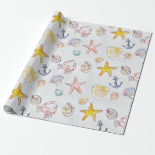 Nautical Ocean Beach Pastel Starfish Seashell Cadeaupapier