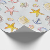 Nautical Ocean Beach Pastel Starfish Seashell Cadeaupapier (Hoek)