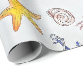 Nautical Ocean Beach Pastel Starfish Seashell Cadeaupapier (Rol Hoek)
