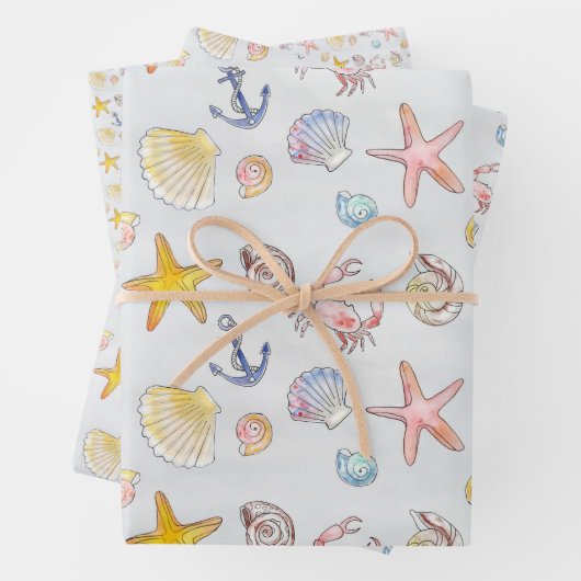 Nautical Ocean Beach Pastel Starfish Seashell Inpakpapier Vel (In situ)