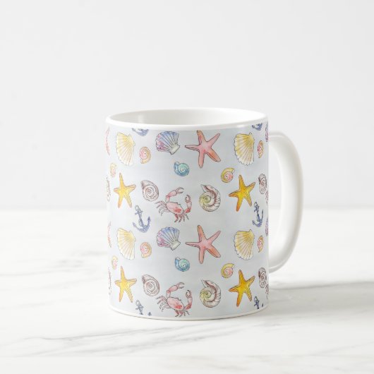 Nautical Ocean Beach Starfish Seashell Pastel Koffiemok (Voorkant rechts)