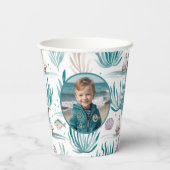 Nautical Ocean Birthday Photo Personalized Papieren Bekers (Achterkant)