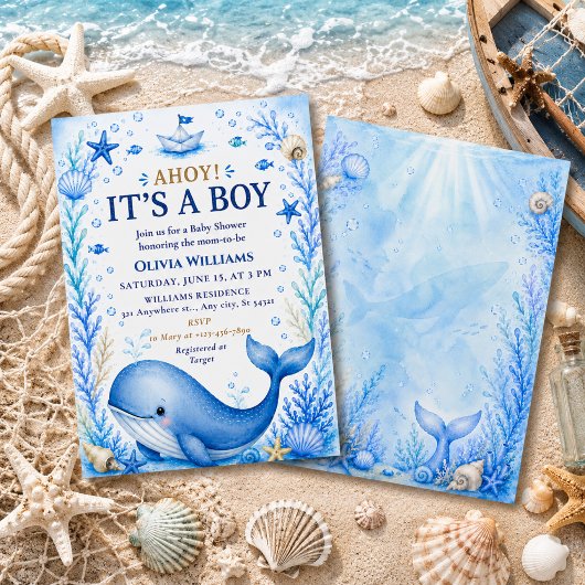 Nautical Ocean Blauwe Walvis Baby Borrel Kaart