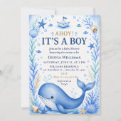 Nautical Ocean Blauwe Walvis Baby Borrel Kaart (Voorkant)