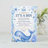 Nautical Ocean Blauwe Walvis Baby Borrel Kaart (Staand voorkant)