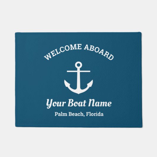 Nautical Ocean Blue Custom Boat Name Anchor Deurmat (Voorkant)