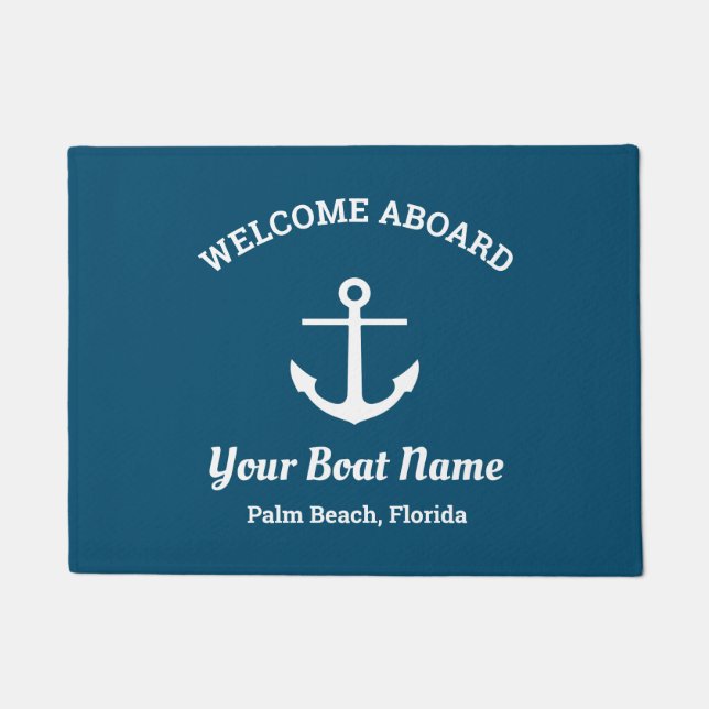 Nautical Ocean Blue Custom Boat Name Anchor Deurmat (Voorkant)