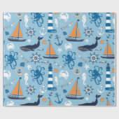 Nautical Ocean Blue en Oranje Cadeaupapier (Vlak)
