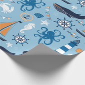 Nautical Ocean Blue en Oranje Cadeaupapier (Hoek)