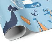 Nautical Ocean Blue en Oranje Cadeaupapier (Rol Hoek)