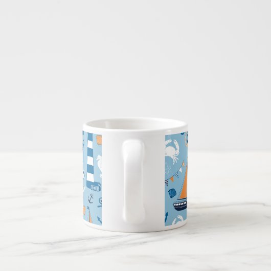 Nautical Ocean Blue en Oranje Espresso Kop (Achterkant)